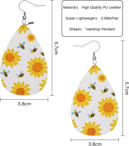 Sunflower Leather Teardrop Earrings Cartoon Honeybees Yellow Sunflowers Faux Leather Water Drop Earrings Jewelry For Women Friends Wedding in Kuwait