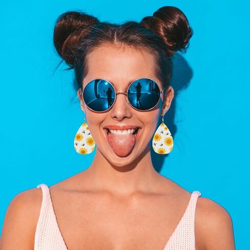 Sunflower Leather Teardrop Earrings Cartoon Honeybees Yellow Sunflowers Faux Leather Water Drop Earrings Jewelry For Women Friends Wedding in Kuwait