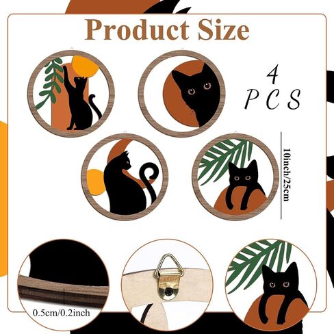 XFN 4PCs 3D Boho Cat Hanging Wooden Wall Art Wall Decor, Botanical Wall Decor Bohemian Decor, Cat Lover Gifts, Wooden Sign Wood Art Wood Plaque Home Decor for Living Room Bedroom Farmhouse Kitchen in Saudi Arabia