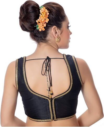 بلوزة ساري بدون أكمام، بلوزة ساري حريرية صلبة للنساء جاهزة الصنع in Kuwait