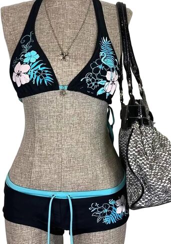 Y2k Tankini 2 قطعة الرسن الجرونج بيكيني مجموعة السراويل 2000s الجمالية ملابس السباحة ايمو ثوب السباحة الشاطئ صفيق بيكيني مجموعات in Kuwait