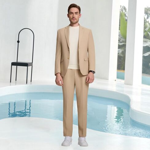Mens Knit Suit Set 2 Pieces Slim Fit 2 Button Suit Blazer Pants Lightweight Casual Tuxedo Men for Wedding Prom in Saudi Arabia