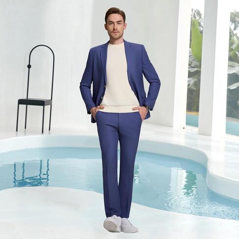 Mens Knit Suit Set 2 Pieces Slim Fit 2 Button Suit Blazer Pants Lightweight Casual Tuxedo Men for Wedding Prom in Saudi Arabia