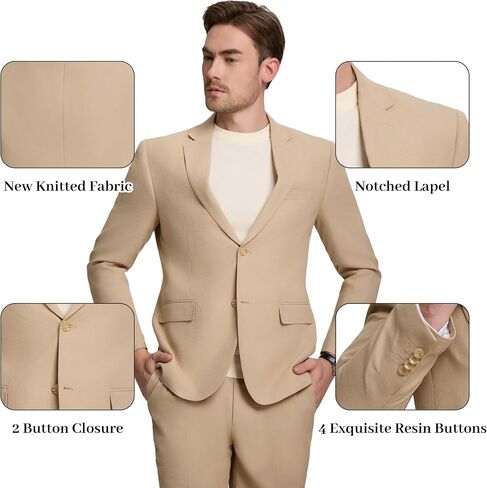 Mens Knit Suit Set 2 Pieces Slim Fit 2 Button Suit Blazer Pants Lightweight Casual Tuxedo Men for Wedding Prom in Saudi Arabia