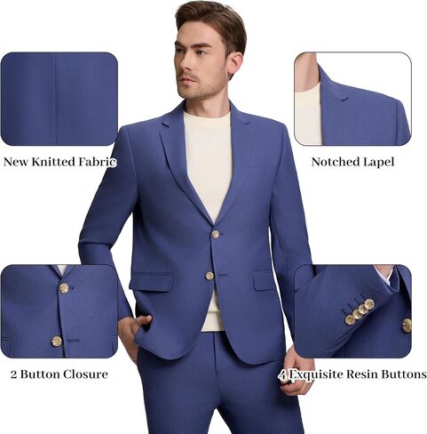 Mens Knit Suit Set 2 Pieces Slim Fit 2 Button Suit Blazer Pants Lightweight Casual Tuxedo Men for Wedding Prom in Saudi Arabia