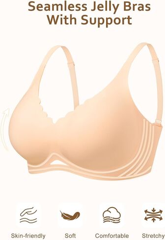 SHARICCA Womens Seamless Bras No Underwire Jelly Comfortable Supportive Full Coverage T Shirt Scalloped Everyday Bras in Kuwait