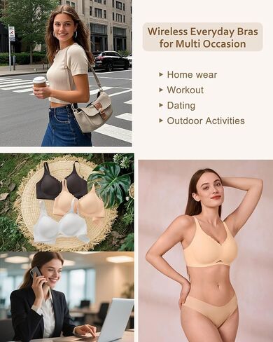 SHARICCA Womens Seamless Bras No Underwire Jelly Comfortable Supportive Full Coverage T Shirt Scalloped Everyday Bras in Kuwait