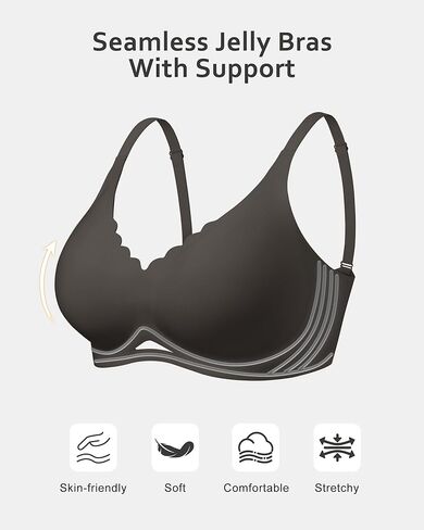 SHARICCA Womens Seamless Bras No Underwire Jelly Comfortable Supportive Full Coverage T Shirt Scalloped Everyday Bras in Kuwait