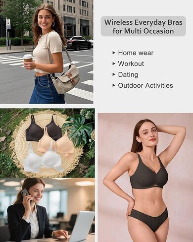 SHARICCA Womens Seamless Bras No Underwire Jelly Comfortable Supportive Full Coverage T Shirt Scalloped Everyday Bras in Kuwait