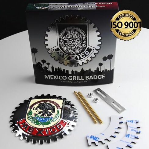 Premium Mirror Chrome Red ISO 9001 Mexico Eagle Flag Grill Badge Mexican Emblem for Trucks and Cars in Saudi Arabia