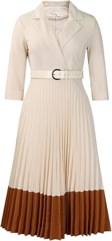 Women's Spring Suit Collar Fashionable Color Blocking Elegant Pleated high Waisted Dress in Saudi Arabia