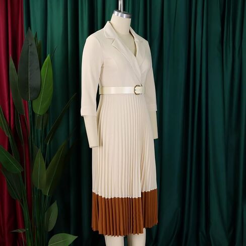 Women's Spring Suit Collar Fashionable Color Blocking Elegant Pleated high Waisted Dress in Saudi Arabia