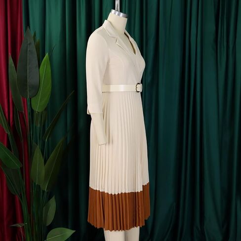 Women's Spring Suit Collar Fashionable Color Blocking Elegant Pleated high Waisted Dress in Saudi Arabia