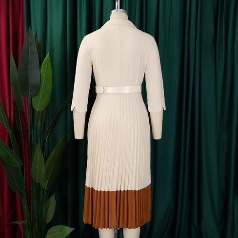Women's Spring Suit Collar Fashionable Color Blocking Elegant Pleated high Waisted Dress in Saudi Arabia