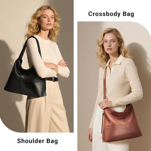 Genuine Leather Hobo Bags for Women Crossbody Purses Work Tote Bag Designer Shoulder Handbags with 2 Straps in Kuwait