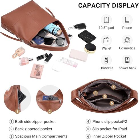Genuine Leather Hobo Bags for Women Crossbody Purses Work Tote Bag Designer Shoulder Handbags with 2 Straps in Kuwait