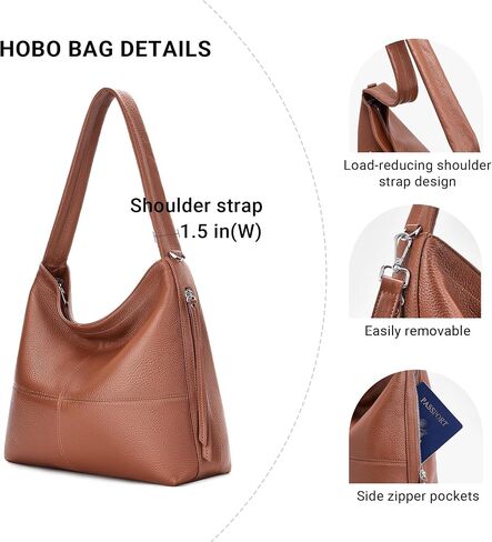 Genuine Leather Hobo Bags for Women Crossbody Purses Work Tote Bag Designer Shoulder Handbags with 2 Straps in Kuwait