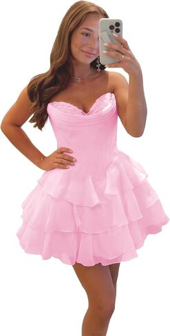 Strapless Floral Homecoming Dress for Teens Off Shoulder A Line Prom Dresses Tiered Ruffle Cocktail Party Gowns in Kuwait
