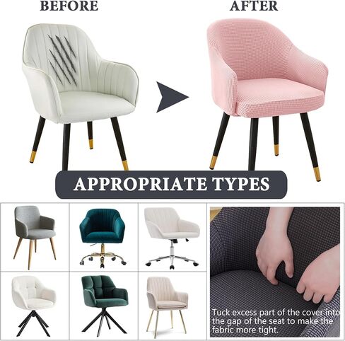 Stretch Curved Back Dining Chair Covers with Armrest, Accent Dining Chairs Covers Slipcovers with Arms, Swivel Armchair Cover Protector, Vanity Office Desk Seat Covers for Chairs in Kuwait