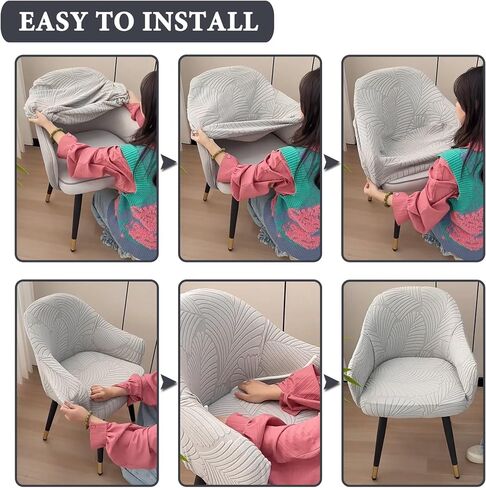 Stretch Curved Back Dining Chair Covers with Armrest, Accent Dining Chairs Covers Slipcovers with Arms, Swivel Armchair Cover Protector, Vanity Office Desk Seat Covers for Chairs in Kuwait