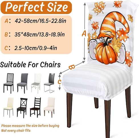 6Pcs Fall Chair Cover Pumpkin Gnome Leaves Dining Chair Stretch Slipcover Removable Seat Cover for Autumn Harvest Thanksgiving Kitchen Home Hotel Restaurant in Saudi Arabia