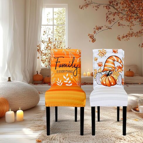 6Pcs Fall Chair Cover Pumpkin Gnome Leaves Dining Chair Stretch Slipcover Removable Seat Cover for Autumn Harvest Thanksgiving Kitchen Home Hotel Restaurant in Saudi Arabia