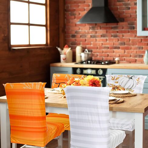 6Pcs Fall Chair Cover Pumpkin Gnome Leaves Dining Chair Stretch Slipcover Removable Seat Cover for Autumn Harvest Thanksgiving Kitchen Home Hotel Restaurant in Saudi Arabia