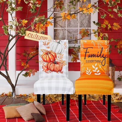 6Pcs Fall Chair Cover Pumpkin Gnome Leaves Dining Chair Stretch Slipcover Removable Seat Cover for Autumn Harvest Thanksgiving Kitchen Home Hotel Restaurant in Saudi Arabia