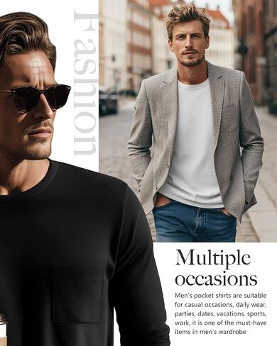 3 Pack Men's Big and Tall Long Sleeve Shirts, Crew Neck Slim Fit Pocket T Shirts Casual Basic Athletic Tops in Saudi Arabia