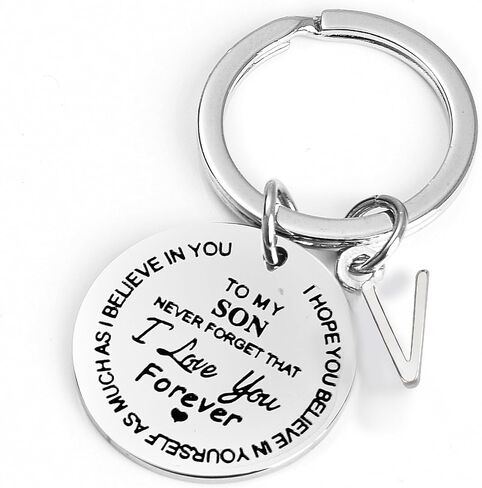 Inspirational Gift for Son from Mom Dad, Silver Stainless Steel initial Keychain Gift for Graduation Birthday Christmas in Saudi Arabia