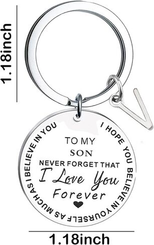 Inspirational Gift for Son from Mom Dad, Silver Stainless Steel initial Keychain Gift for Graduation Birthday Christmas in Saudi Arabia