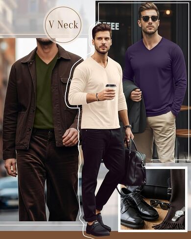 Ficerd 3 Pack Big and Tall Shirts for Men V Neck Cotton Long Sleeve Tee L-7XL Casual Loose Tops Oversized Basic T Shirts in Kuwait