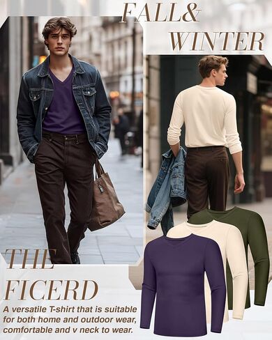Ficerd 3 Pack Big and Tall Shirts for Men V Neck Cotton Long Sleeve Tee L-7XL Casual Loose Tops Oversized Basic T Shirts in Kuwait