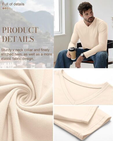 Ficerd 3 Pack Big and Tall Shirts for Men V Neck Cotton Long Sleeve Tee L-7XL Casual Loose Tops Oversized Basic T Shirts in Kuwait