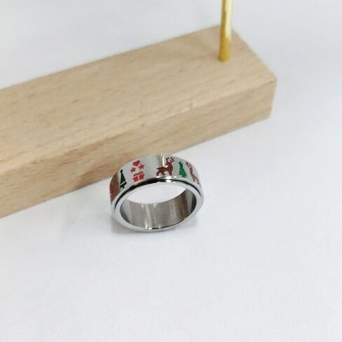 Christmas Fidget Spinner Band Ring for Women Men Classic Christmas Red Green Color Stainless Steel Anxiety Ring Stress Relief Snowflake Xmas Tree Stetament Comfort Fit Rotatable Jewelry Fashion Gift in Saudi Arabia