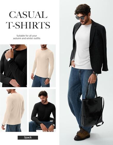 3 Pack Men's Big and Tall Long Sleeve Shirts, Crew Neck Slim Fit Pocket T Shirts Casual Basic Athletic Tops in Saudi Arabia
