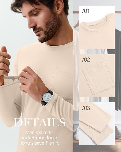 3 Pack Men's Big and Tall Long Sleeve Shirts, Crew Neck Slim Fit Pocket T Shirts Casual Basic Athletic Tops in Saudi Arabia