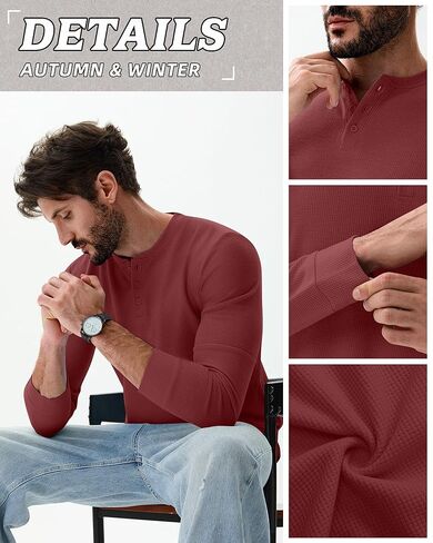 3 قطع من قمصان Waffle Henley للرجال، قمصان قطنية بأكمام طويلة وأزرار، تي شيرتات كاجوال خفيفة الوزن ومتماسكة in Kuwait