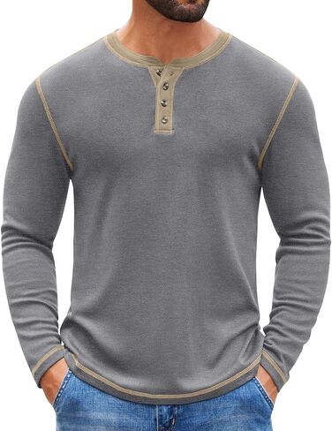 COOFANDY Mens Henley Shirts Long Sleeve Button T-Shirt Fashion Casual Pullover Shirts Soft Stretch Tees Tops in Kuwait