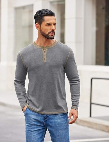 COOFANDY Mens Henley Shirts Long Sleeve Button T-Shirt Fashion Casual Pullover Shirts Soft Stretch Tees Tops in Kuwait