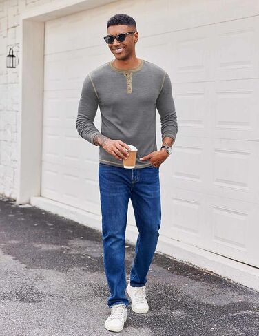 COOFANDY Mens Henley Shirts Long Sleeve Button T-Shirt Fashion Casual Pullover Shirts Soft Stretch Tees Tops in Kuwait