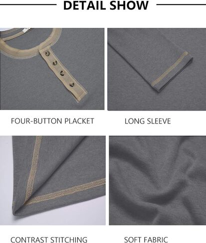 COOFANDY Mens Henley Shirts Long Sleeve Button T-Shirt Fashion Casual Pullover Shirts Soft Stretch Tees Tops in Kuwait