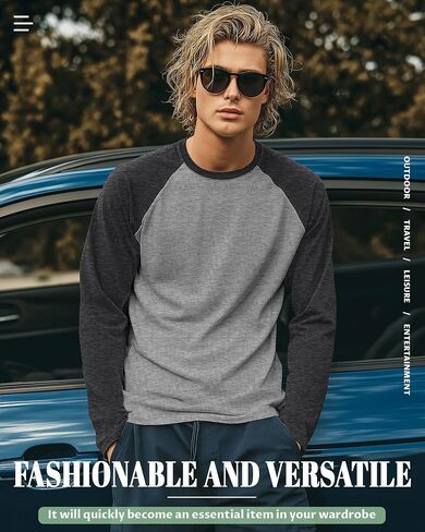 Huukeay 3 Pack Men's Long Sleeve Baseball Shirts, Crew Neck Raglan Cotton Blend Casual Vintage Jersey Sport Tee Tops in Saudi Arabia