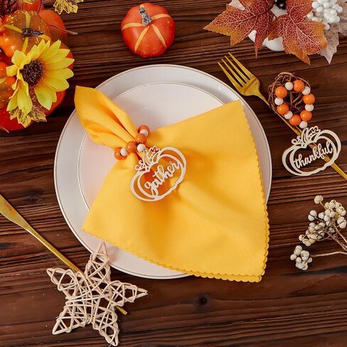 Fall Thanksgiving Napkin Rings Set of 12, Pumpkin Thankful Wooden Bead Napkin Rings for Fall Thanksgiving Decorations, Fall Thanksgiving Napkin Holder for Table Decor Dinnerware Sets, Wedding, Holiday in Saudi Arabia