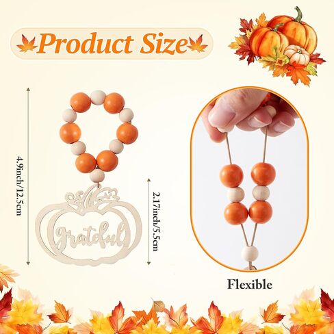 Fall Thanksgiving Napkin Rings Set of 12, Pumpkin Thankful Wooden Bead Napkin Rings for Fall Thanksgiving Decorations, Fall Thanksgiving Napkin Holder for Table Decor Dinnerware Sets, Wedding, Holiday in Saudi Arabia