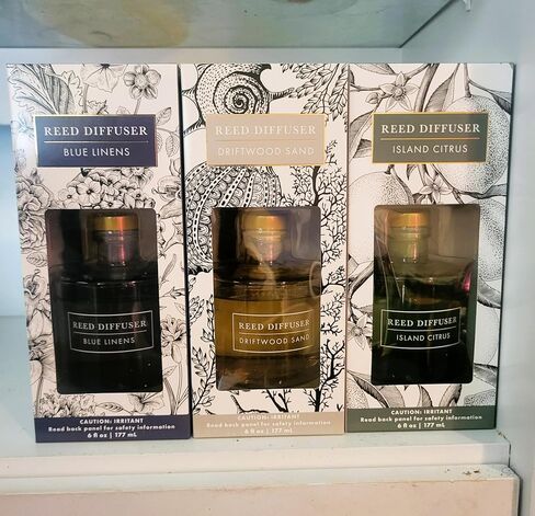Island Escape Reed Diffuser Set – 3-Pack (Island Citrus, Driftwood Sand, Blue Linens) – Glass Bottles with Gold Caps in Saudi Arabia