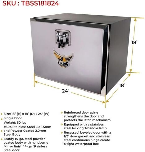 Mytee Products (2 Pack 18"x18"x24" Steel Flatbed Trailer Underbody Tool Box w/Mirror Finish Barndoor Style Single Door & T-Handle Latch Lock - Heavy Duty Side Mount Tool Box for Trailer & Semi Truck in Saudi Arabia