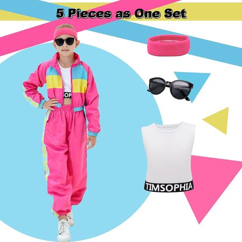 TIMSOPHIA Hip Hop Dance Costume for Girls, 5 Pcs 80s 90s Outfit for Kids, Modern Jazz Team Performance Tracksuit in Saudi Arabia