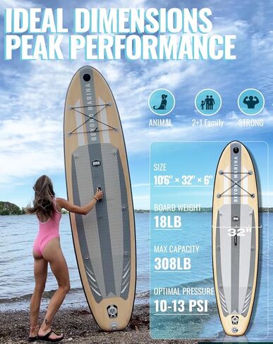 BEYOND MARINA Inflatable Stand Up Paddle Board, 10'6" SUP Paddleboard for Adult, Premium Accessories | Non-Slip 5MM EVA Deck & Foam Handles, Camera Mount, Double Action Pump, 85L Travel Backpack in Kuwait
