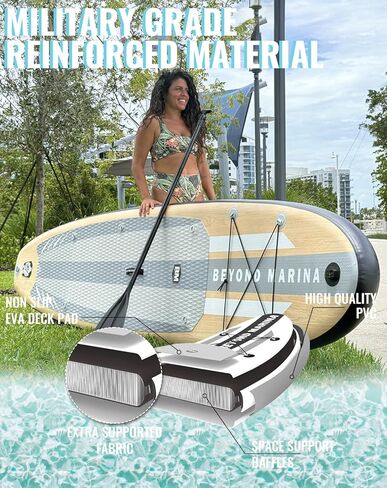 BEYOND MARINA Inflatable Stand Up Paddle Board, 10'6" SUP Paddleboard for Adult, Premium Accessories | Non-Slip 5MM EVA Deck & Foam Handles, Camera Mount, Double Action Pump, 85L Travel Backpack in Kuwait